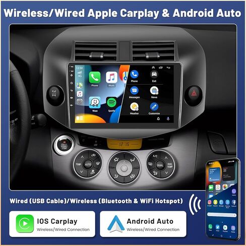 Roinvou 8 Cores 6+128G Android Car Radio for Toyota RAV4 2006-2012, 10.1" Touch Screen Carplay Android Auto with 32EQ Bluetooth WiFi GPS Navigation Mirror Link Backup Camera in Kuwait