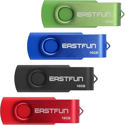 EASTFUN 4 Pcs 16GB USB 2.0 Flash Drive Fold Storage Memory Stick Thumb Drive Pen Drive Jump Drive Zip Drive Swivel Design, Mix Colors (Red Black Blue Green) in Kuwait