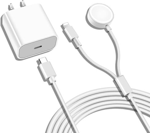 شاحن USB C مطور لساعة Apple، 2 في 1 شاحن iPhone وiWatch كابل شحن سريع مغناطيسي مع شاحن حائط سريع 20 وات لسلسلة ساعات Apple SE/8/7/6/5 وiPhone 14/13/12/11 (أبيض) in Saudi Arabia