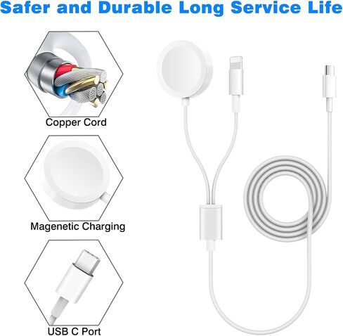 شاحن USB C مطور لساعة Apple، 2 في 1 شاحن iPhone وiWatch كابل شحن سريع مغناطيسي مع شاحن حائط سريع 20 وات لسلسلة ساعات Apple SE/8/7/6/5 وiPhone 14/13/12/11 (أبيض) in Saudi Arabia