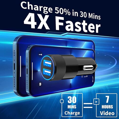 [معتمد من Apple MFi] شاحن سيارة iPhone سريع، 2 حزمة كابل Lightning ملفوف للسيارة ومحول شاحن سيارة سريع بمنفذ USB مزدوج 4.8 أمبير شحن سريع لهاتف iPhone 14/13/12/11Pro Max/X/XS/XR/8/7/ اى باد in Kuwait