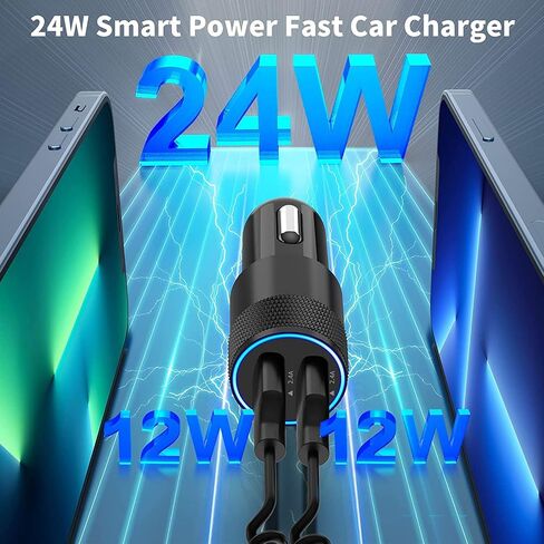 [معتمد من Apple MFi] شاحن سيارة iPhone سريع، 2 حزمة كابل Lightning ملفوف للسيارة ومحول شاحن سيارة سريع بمنفذ USB مزدوج 4.8 أمبير شحن سريع لهاتف iPhone 14/13/12/11Pro Max/X/XS/XR/8/7/ اى باد in Kuwait
