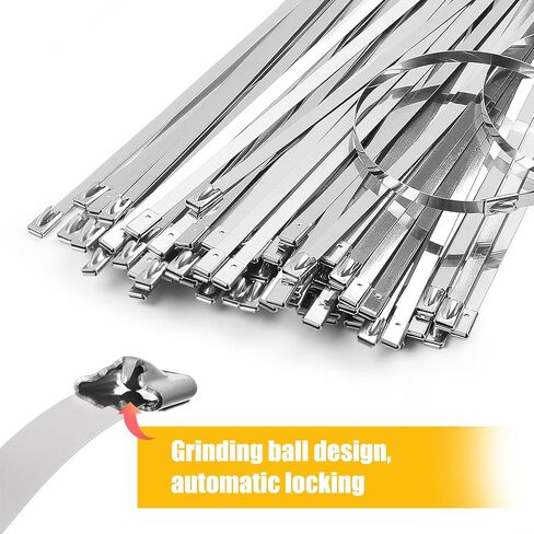 اربطة معدنية بسحاب مقاس 4.6 × 300 ملم من دي تي نيس، 200 قطعة، اربطة كيبلات من الستانلس ستيل 304 بطول 12 انش، مقاومة للاشعة فوق البنفسجية ذاتية القفل شديدة التحمل بلون فضي in Kuwait