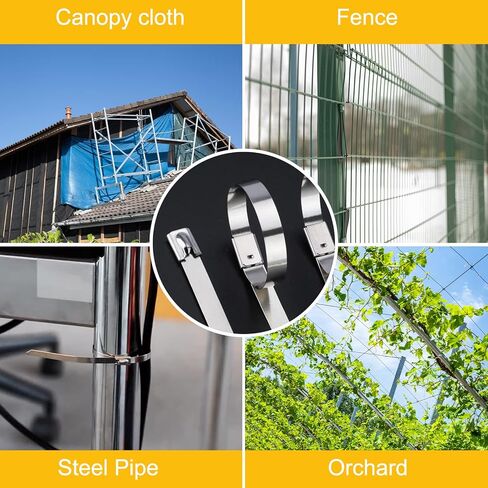 اربطة معدنية بسحاب مقاس 4.6 × 300 ملم من دي تي نيس، 200 قطعة، اربطة كيبلات من الستانلس ستيل 304 بطول 12 انش، مقاومة للاشعة فوق البنفسجية ذاتية القفل شديدة التحمل بلون فضي in Kuwait