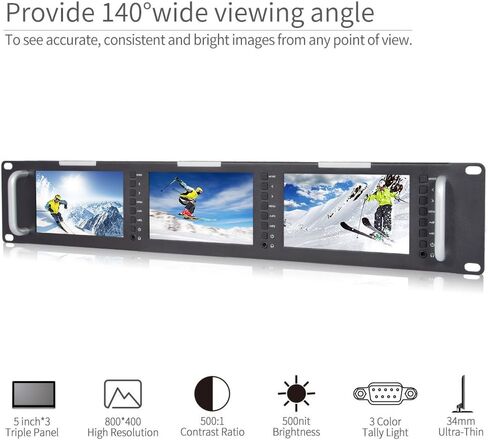 Feel WORLD T51 2RU ثلاثي 5 بوصة SDI رف جبل شاشة البث LCD 800x400 3G SDI HDMI AV المدخلات والمخرجات in Saudi Arabia