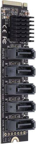 محول SATA III إلى M.2، بطاقة توسيع مضاعف SATA SSD داخلية ذات 5 منافذ SATA SSD تصل إلى 6 جيجابت في الثانية، مجموعة شرائح JM585 مع مبدد حرارة، تدعم AHCI وIDE in Kuwait