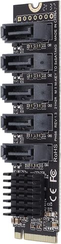 محول SATA III إلى M.2، بطاقة توسيع مضاعف SATA SSD داخلية ذات 5 منافذ SATA SSD تصل إلى 6 جيجابت في الثانية، مجموعة شرائح JM585 مع مبدد حرارة، تدعم AHCI وIDE in Kuwait