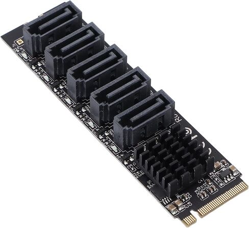 محول SATA III إلى M.2، بطاقة توسيع مضاعف SATA SSD داخلية ذات 5 منافذ SATA SSD تصل إلى 6 جيجابت في الثانية، مجموعة شرائح JM585 مع مبدد حرارة، تدعم AHCI وIDE in Kuwait