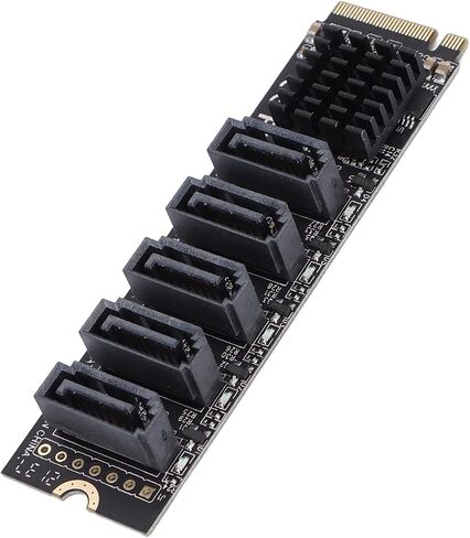 محول SATA III إلى M.2، بطاقة توسيع مضاعف SATA SSD داخلية ذات 5 منافذ SATA SSD تصل إلى 6 جيجابت في الثانية، مجموعة شرائح JM585 مع مبدد حرارة، تدعم AHCI وIDE in Kuwait