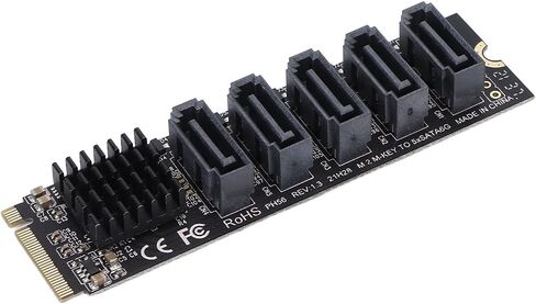 محول SATA III إلى M.2، بطاقة توسيع مضاعف SATA SSD داخلية ذات 5 منافذ SATA SSD تصل إلى 6 جيجابت في الثانية، مجموعة شرائح JM585 مع مبدد حرارة، تدعم AHCI وIDE in Kuwait