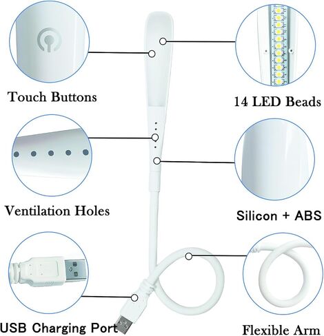 مصباح قراءة USB Milluten، مصباح كمبيوتر محمول USB مع 14 مصباح LED DC5V 2.8W 3 مستويات سطوع، مفتاح لمس ورقبة معقوفة مرنة، مصباح مكتب USB للكمبيوتر المحمول وسطح المكتب والكمبيوتر الشخصي وكمبيوتر MAC (أسود) in Saudi Arabia