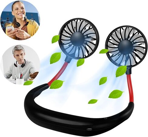 Hands Free Neck Fan, Portable Wearable fan, Rechargeable, Personal Sport Fans, USB Powered Desk Fan, 2000mAh Mini Fan for Traveling Outdoors Camping Office-Black/Red in Saudi Arabia