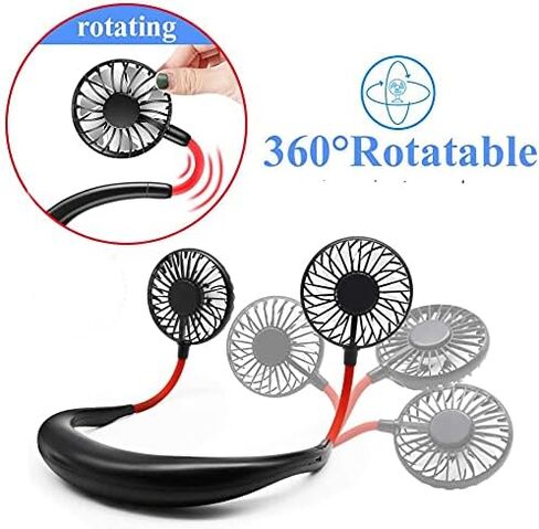 Hands Free Neck Fan, Portable Wearable fan, Rechargeable, Personal Sport Fans, USB Powered Desk Fan, 2000mAh Mini Fan for Traveling Outdoors Camping Office-Black/Red in Saudi Arabia