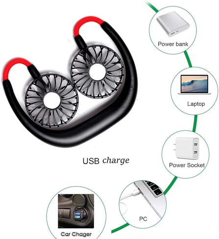 Hands Free Neck Fan, Portable Wearable fan, Rechargeable, Personal Sport Fans, USB Powered Desk Fan, 2000mAh Mini Fan for Traveling Outdoors Camping Office-Black/Red in Saudi Arabia