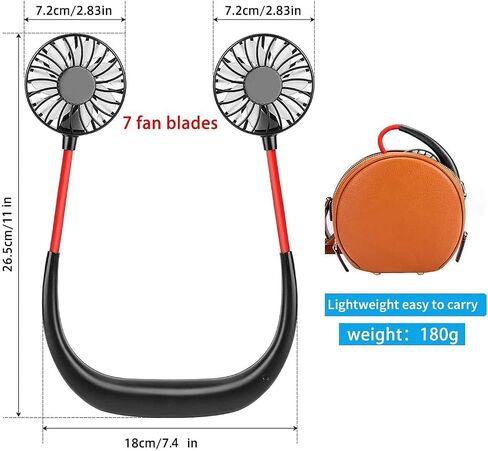 Hands Free Neck Fan, Portable Wearable fan, Rechargeable, Personal Sport Fans, USB Powered Desk Fan, 2000mAh Mini Fan for Traveling Outdoors Camping Office-Black/Red in Saudi Arabia