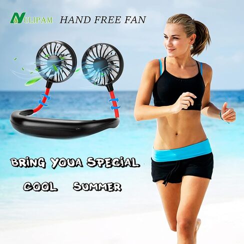 Hands Free Neck Fan, Portable Wearable fan, Rechargeable, Personal Sport Fans, USB Powered Desk Fan, 2000mAh Mini Fan for Traveling Outdoors Camping Office-Black/Red in Saudi Arabia
