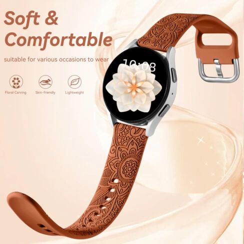 Floral Engraved Bands for Galaxy Watch 7/6/4/5/5 Pro/4 6 Classic/Active 2 in Kuwait