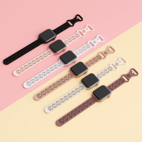 6 Pack Slim Thin Lace Hollow-out Silicone Bands Compatible with Apple Watch 38mm 40mm 41mm 42mm 44mm 45mm 46mm 49mm Women, Breathable Sport Strap for iWatch Series 11/10/9/8/7/6/5/4/3/2/1 Ultra SE in Saudi Arabia