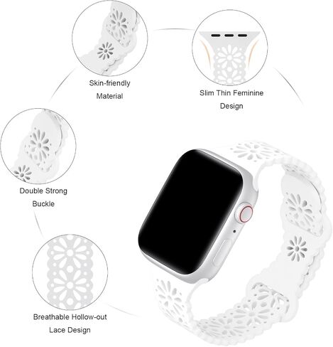 6 Pack Slim Thin Lace Hollow-out Silicone Bands Compatible with Apple Watch 38mm 40mm 41mm 42mm 44mm 45mm 46mm 49mm Women, Breathable Sport Strap for iWatch Series 11/10/9/8/7/6/5/4/3/2/1 Ultra SE in Saudi Arabia