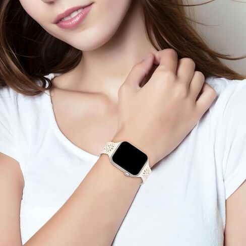 6 Pack Slim Thin Lace Hollow-out Silicone Bands Compatible with Apple Watch 38mm 40mm 41mm 42mm 44mm 45mm 46mm 49mm Women, Breathable Sport Strap for iWatch Series 11/10/9/8/7/6/5/4/3/2/1 Ultra SE in Saudi Arabia