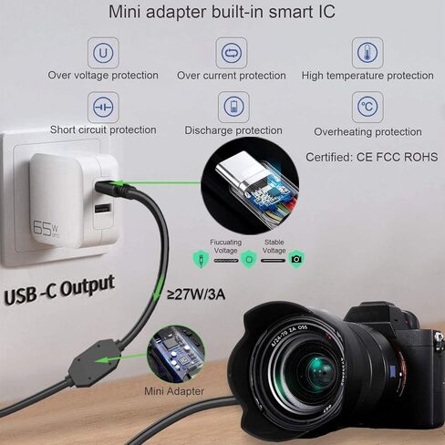 اتش واي1سي كيبل طاقة محول USB نوع سي NP-FZ100 لكاميرات سوني الفا A6600 وA7C وA7III وA7S III وA7RIII وA7R IV وA9 وA9 II وA9R وA9S in Kuwait