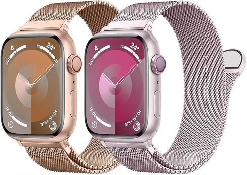 [عبوتان] حلقة ميلانو أصلية متوافقة مع سوار ساعة Apple 41 مم 40 مم 38 مم 49 مم 45 مم 44 مم 42 مم للنساء والرجال، سوار بديل بمشبك مغناطيسي بحلقة شبكية لساعة iWatch - 41 مم/40 مم/38 مم وردي + ضوء النجوم in Kuwait