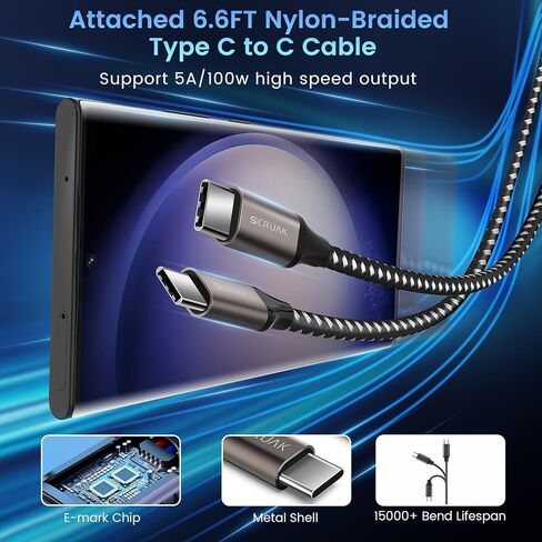 شاحن سامسونج فائق السرعة 45 وات من النوع C، شاحن حائط USB C بمنفذين 45 وات PD/PPS لهاتف Samsung Galaxy S23 Ultra/S23+/S23/S22 Ultra/S22+/S22/S20/Tab S8/S7، ماك بوك إير، آيباد مع سلك من النوع C بطول 6.6 قدم in Kuwait