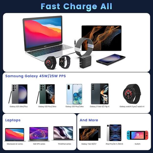 شاحن سامسونج فائق السرعة 45 وات من النوع C، شاحن حائط USB C بمنفذين 45 وات PD/PPS لهاتف Samsung Galaxy S23 Ultra/S23+/S23/S22 Ultra/S22+/S22/S20/Tab S8/S7، ماك بوك إير، آيباد مع سلك من النوع C بطول 6.6 قدم in Kuwait