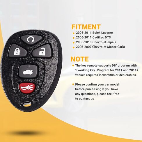 Key Fob Keyless Entry Remote Compatible with 2006-2013 Chevy Chevrolet Impala丨 Monte Carlo丨 Buick Lucerne 丨 Cadillac DTS Car Key Replacement 5 Buttons with FCC ID OUC60270, OUC60221 in Kuwait