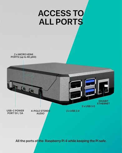 طقم أرجون NEO x Raspberry Pi 4 4 جيجا | حالة الألومنيوم | بطاقة SD سعة 64 جيجا | كابل مايكرو اتش دي ام اي الى اتش دي ام اي | مصدر طاقة بقدرة 18 وات من النوع C | دليل البدء السريع in Kuwait