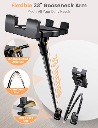 eSamcore Tablet Stand iPad Holder, Gooseneck Phone Holder for Bed Cell Phone Stand for Desk Recording, Powerful Phone Grip Clamp Mount Compatible with All 4.7" - 11" iPhone iPad Galaxy Tab Z Fold 3 in Kuwait