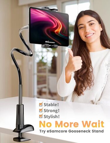 eSamcore Tablet Stand iPad Holder, Gooseneck Phone Holder for Bed Cell Phone Stand for Desk Recording, Powerful Phone Grip Clamp Mount Compatible with All 4.7" - 11" iPhone iPad Galaxy Tab Z Fold 3 in Kuwait