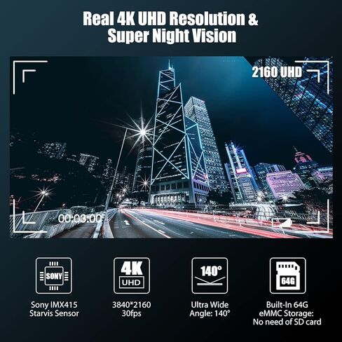 كاميرا قياس السيارة Miofive مع نظام تحديد المواقع والسرعة - كاميرا أمامية بدقة 4K مع شبكة WiFi 5G، ومسجل UHD 2160P، وتخزين eMMC مدمج 64G، ورؤية ليلية، ومستشعر G، واكتشاف الحركة ووضع وقوف السيارات مع مرور الوقت in Kuwait