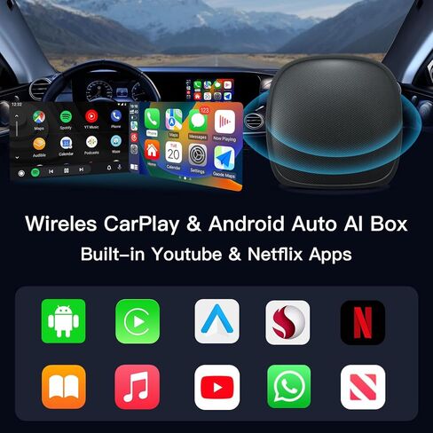 AUTOabc Wireless CarPlay Android Auto Converter Magic Box مع Netflix/YouTube/Disney/Google Play/TF بطاقة الوسائط المتعددة فيديو Ai Box محول لاسلكي USB Dongle لسيارات CarPlay السلكية في المصنع in Kuwait
