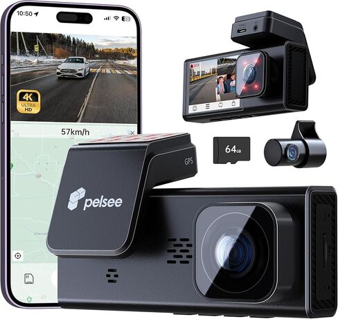 Pelsee P2 Trio 3 Channel 4K WiFi Dash Cam، 4K+1080P+1080P كاميرا أمامية وخلفية ثلاثية للسيارة، 4K+1080P Dual DashCam، رؤية ليلية بالأشعة تحت الحمراء، 5G Wi-Fi، التحكم الصوتي، GPS، وضع انتظار السيارات 24 ساعة، بطاقة مجانية سعة 64 جيجابايت in Kuwait