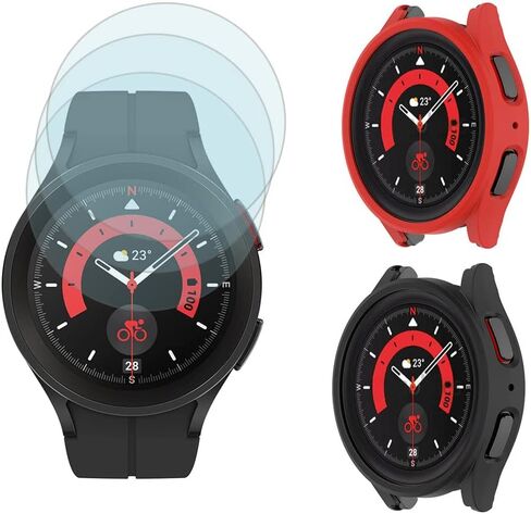 SHUAXI (3+1Pack) Compatible for Samsung Galaxy Watch 4 Classic Screen Protector 46mm, Tempered Glass Film Anti-Scratch High Definition Full Coverage and Soft TPU Protective Case, Transparent in Kuwait