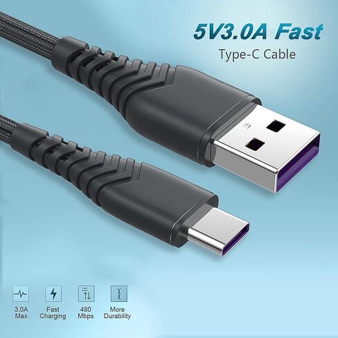 كيبل شحن USB C لموتو G7 G8 باور بلس بلاي وجي ستايلوس وجي باور وايدج بلس وZ4 Z3 Z5 ورازر وجي 6/G6 بلس وموتورولا ون اكشن وZ2 درويد فورس وجي 7 اوبتيمو ماكس 1/3/6/10 قدم - غير متوافق مع جي 6 بلاي in Kuwait