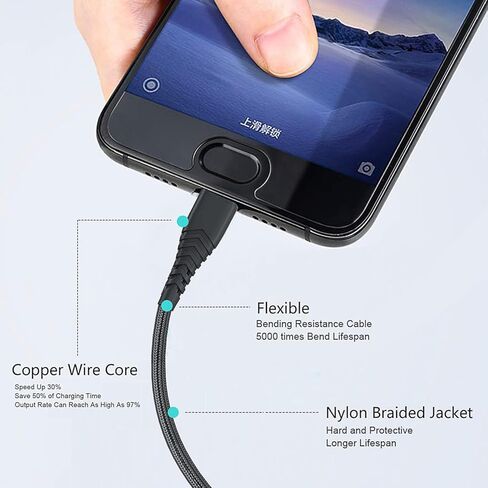 كيبل شحن USB C لموتو G7 G8 باور بلس بلاي وجي ستايلوس وجي باور وايدج بلس وZ4 Z3 Z5 ورازر وجي 6/G6 بلس وموتورولا ون اكشن وZ2 درويد فورس وجي 7 اوبتيمو ماكس 1/3/6/10 قدم - غير متوافق مع جي 6 بلاي in Kuwait