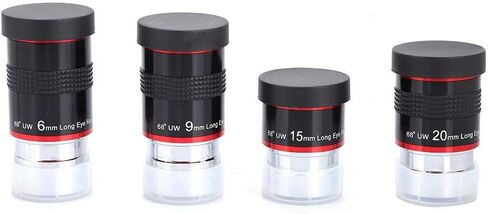 Ultra Wide Angle Long Eye Relief Eyepiece Kit, 1.25 Inches 68° 6 and 9 and 15 and 20mm Telescope Eyepieces Fully Coated Lens Telescope Accessories Kit with Good Color Correction for Telescope in Saudi Arabia