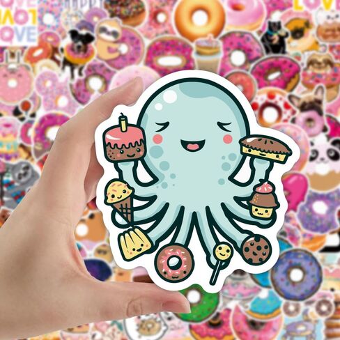 LOVELYLIFE 100pcs Donut Stickers Cute Snack Sweet Candy Stickers Biscuits Dessert Vinyl Waterproof Doughnut Stickers for Adults Teens Kids Girls Boys for Journaling Hydroflask Water Bottle Luggage Guitar Skateboard Computer Laptop Phone Case Decor (pink-d in Kuwait