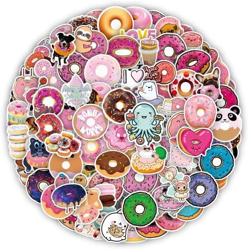 LOVELYLIFE 100pcs Donut Stickers Cute Snack Sweet Candy Stickers Biscuits Dessert Vinyl Waterproof Doughnut Stickers for Adults Teens Kids Girls Boys for Journaling Hydroflask Water Bottle Luggage Guitar Skateboard Computer Laptop Phone Case Decor (pink-d in Kuwait