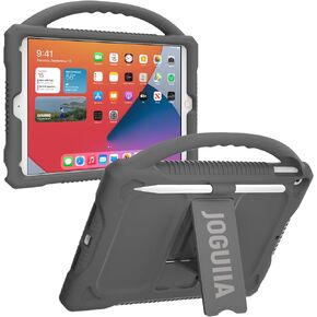 JOGUIIA iPad 9th 8th 7th Generation Case, Silicone Kids Case for iPad 10.2 2021/2020/2019, Shockproof Case with Handle Stand for New Apple iPad 10.2 inch Model(Rainbow)
