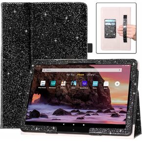 حافظة DMLuna لجهاز Amazon Fire HD 10 & 10 Plus الجديد تمامًا (الجيل الثالث عشر / الحادي عشر، إصدار 2023 / 2021) مقاس 11 بوصة، غطاء نحيف مع حامل قابل للطي، تنبيه/غفو تلقائي، حزام يد، فتحة للبطاقات - وردي لامع in Kuwait