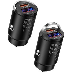 شاحن سيارة 30 واط USB C، 2 حزمة شاحن هاتف سيارة من النوع C Mini PD&QC 3.0 محول ولاعة سجائر مزدوج المنفذ شحن سريع USB منفذ قابس السيارة لهاتف iPhone 15 14 13 Samsung Galaxy A14 S22 S23 Google Pixel 8 in Kuwait