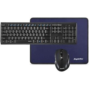 Eagletec K104-BB لوحة المفاتيح والماوس اللاسلكية نحيفة وهادئة، مريحة الحجم الكامل 104 مفتاح، لوحة مفاتيح لاسلكية محمولة، لوحة ماوس للكمبيوتر ويندوز PC (أسود لوحة مفاتيح ماوس ) in Kuwait