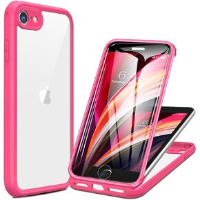 Miracase iPhone SE Case 2020 2022/ iPhone 8 Case, Full-Body Glass Back with Built-in Glass Screen Protector, Rugged iPhone SE Phone Case 3rd Generation/ 2nd Gen, Clear Hard Cover Bumper for SE, Red in Saudi Arabia