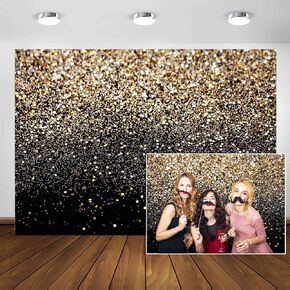 CYLYH 7X5ft Black and Gold Backdrop Golden Spots Backdrop Vintage Astract Glitter Background Wedding Adult Baby Children Holiday Party Decor D417