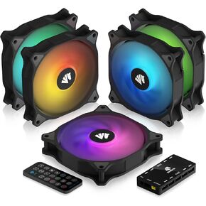 ASIAHORSE WD-001 Series 120mm Case Fan with Controller, White 5V ARGB Motherboard Computer Case Fans Quiet High Airflow Adjustable Light Effect Computer Cooling Fan, 5 Pack in Kuwait