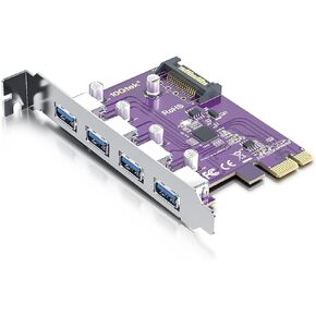 PCIe to (4) USB 3.0 Expansion Card,PCIe USB Add in Card, Internal USB3.0 Hub Converter for Desktop PC Host Card, Support Windows 10/8/7/XP, Linux
