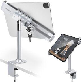 حامل حامل تابلت بقفل مضاد للسرقة من OverTEK - دوران 360/320 POS - قفل حامل أمان للكمبيوتر اللوحي قابل للقفل، حامل بمشبك طاولة لسطح المكتب يناسب جهاز iPad Fire Microsoft Galaxy Tab Google من 7 إلى 11 بوصة (أسود)